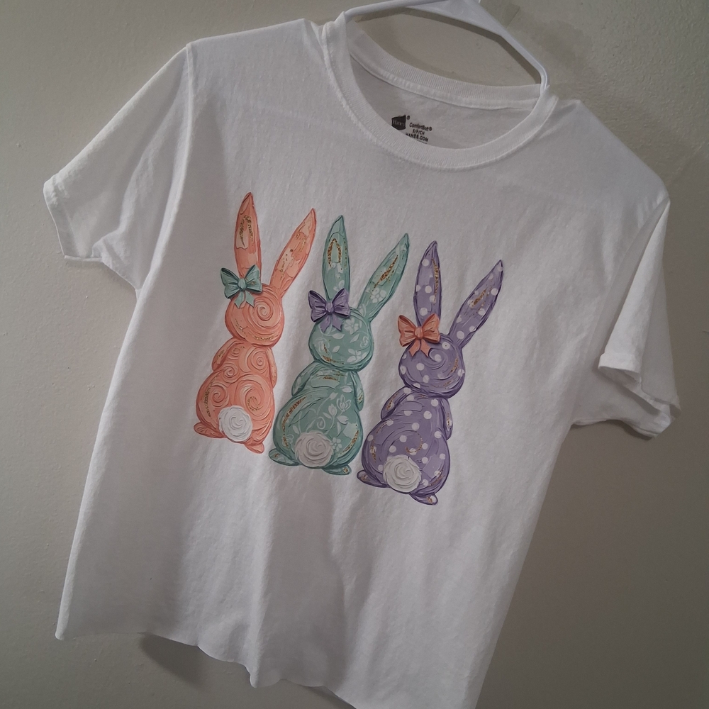 Ladies Bunny Print T-Shirt - White, Orange, Green, Purple